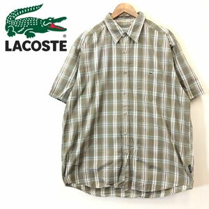 A1553-F◆ LACOSTE SPORT ラコステ 半袖シャツ チェック 総柄 トップス 大きめ ◆ size5 コットン100 グリーン 古着 メンズ 春夏