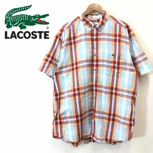 A1552-F◆ LACOSTE ラコステ 半袖シャツ チェック 総柄 大きめ トップス ◆ size5 コットン リネン マルチカラー 古着 メンズ 春夏