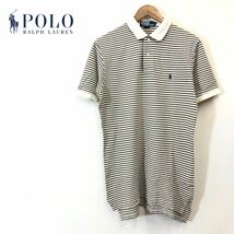 A1543-F◆ old ◆ POLO RALPH LAUREN ポロラルフローレン 半袖ポロシャツ ボーダー ◆ sizeM コットン100 ベージュ 古着 メンズ 春夏_画像1