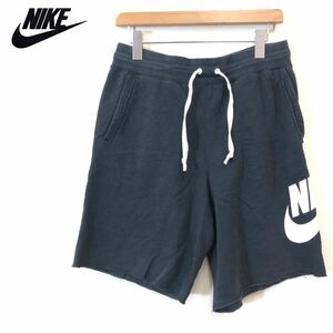 A1474-F◆ NIKE ナイキ ハーフスウェットパンツ ボトムス ロゴプリント ◆ sizeM コットン レーヨン ポリエステル ブラック 古着 メンズ