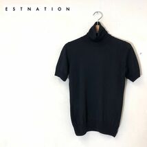 A1875-U◆ESTNATION エストネーション カットソー 半袖 タートルネック 薄手 無地 シンプル 重ね着 きれいめカジュアル◆size38 黒 毛_画像1