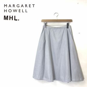 A1531-U◆MARGARET HOWELL マーガレットハウエル フレアスカート ひざ丈 裏地付き ポケット有 無地 シンプル ナチュラル◆size I グレー 綿