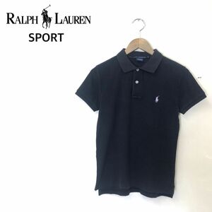 A1525-U◆RALPH LAUREN SPORT ラルフローレンスポーツ ポロシャツ 半袖 刺繍ロゴ 無地 シンプル カジュアル◆size M ブラック コットン