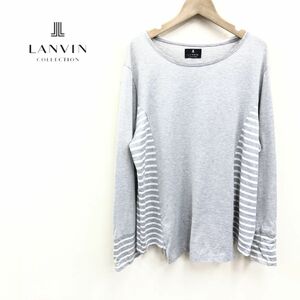 A1637-J◆日本製 LANVIN collection ランバン コレクション 切替長袖Tシャツ◆グレー サイズM レディース トップス 綿100% コットン