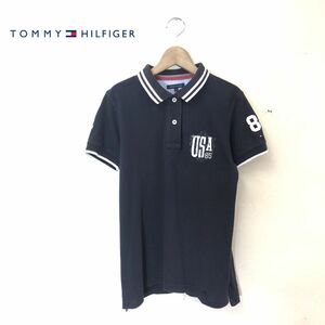 A1616-T◆TOMMYHILFIGER トミーヒルフィガー ポロシャツ 半袖 ハーフボタン パッチ リブ◆sizeM ネイビー レディース トップス コットン100