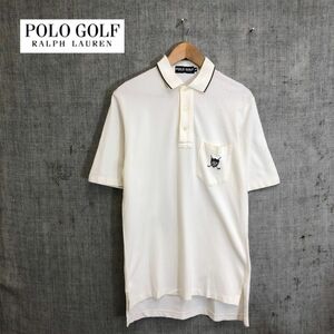 A1610-T◆POLO GOLF ポロゴルフ ポロシャツ 半袖 ハーフボタン 胸ポケット 刺繍ロゴ◆sizeM ホワイト メンズ トップス コットン100