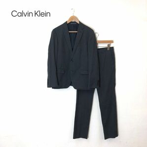 A1505-T◆Calvin Klein カルバンクライン スーツセットアップ テーラードジャケット 2B スラックス ストライプ◆sizeL ブラック メンズの画像1