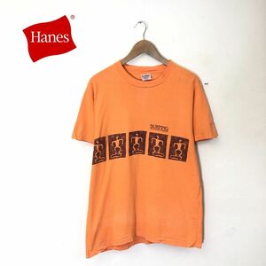 A1497-T◆アメリカ製 80s◆Hanes ヘインズ 半袖Tシャツ クルーネック シングルステッチ◆sizeL オレンジ メンズ トップス コットン100