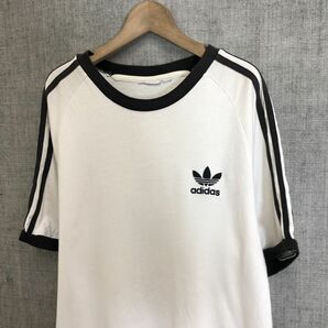 A1490-T◆adidas アディダス 半袖Tシャツ リンガー スリーストライプ クルーネック◆sizeO ホワイト メンズ トップス コットンの画像3