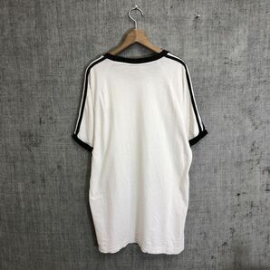 A1490-T◆adidas アディダス 半袖Tシャツ リンガー スリーストライプ クルーネック◆sizeO ホワイト メンズ トップス コットンの画像6