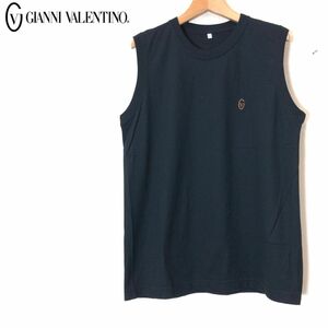 A2563-F◆ GIANNI VALENTINO ジャンニヴァレンティノ ノースリーブカットソー Tシャツ トップス ◆ sizeL コットン100 ブラック 古着 春夏