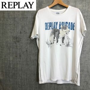 A2560-F-N◆ replay リプレイ 半袖Tシャツ カットソー ロゴプリント トップス ◆ コットン ホワイト 古着 メンズ ユニセックス 春夏