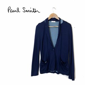 A2495-O◆良品◆日本製◆ Paul Smith ポールスミス ジャケット カーディガン ボーダー 薄手 アウター◆sizeM ネイビー ブルー