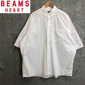 A2530-F-N◆ BEAMS HEART ビームスハート 半袖シャツ ボタンダウン BD 大きめ トップス ◆ sizeL コットン100 ホワイト 古着 メンズ 春夏