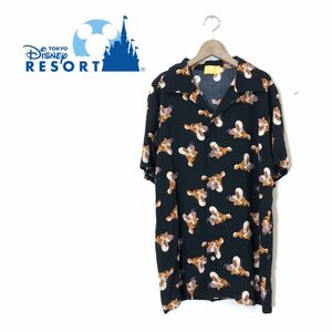 A2465-O-N◆良品◆ TOKYO DISNEY RESORT ディズニーランド アロハシャツ ティガー プーさん 総柄 半袖 トップス◆sizeM ブラック