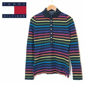 A2424-F-N◆ TOMMY HILFIGER トミーヒルフィガー 長袖ポロシャツ ボーダー 柄 ◆ sizeS コットン ポリ マルチカラー 古着 レディース 春