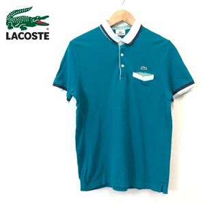 A2384-F◆ LACOSTE ラコステ 半袖ポロシャツ カットソー トップス パッチ ◆ size3 コットン100 グリーン 古着 メンズ 春夏