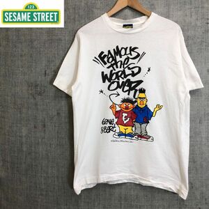 A2376-F-N◆ old ◆ USA製 ◆ SESAME STREET セサミストリート 半袖Tシャツ カットソー シングルステッチ ◆ L コットン ホワイト 古着