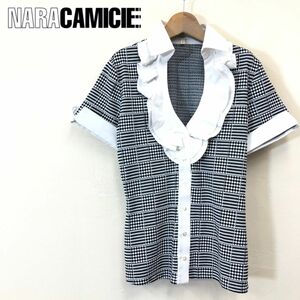 A2365-F-N◆ イタリア製 ◆ NARACAMICIE ナラカミーチェ 半袖ブラウス フリルカラー トップス ◆ size1 ナイロン ポリウレタン 古着 春夏