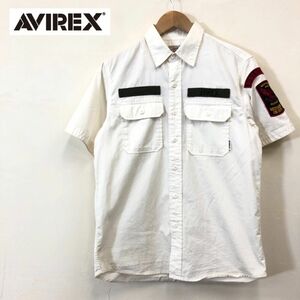 A2363-F-N◆ AVIREX アヴィレックス 半袖シャツ ミリタリー ロゴパッチ トップス ◆ sizeS コットン100 ホワイト 古着 メンズ 春夏