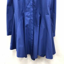 A2348-K◆良品 ZARA ザラ 長袖スキッパーフレアワンピース◆sizeS ブルー 無地 バンドカラー 綿100% 比翼 カジュアル 膝丈 レディース_画像3