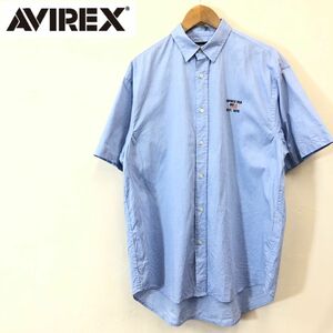 A2251-F-N◆ AVIREX アヴィレックス 半袖シャツ トップス ロゴ刺繍 ◆ sizeL コットン100 ブルー 青 古着 メンズ 春夏