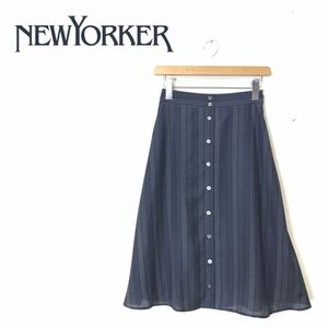 A2211-R◆NEWYORKER ニューヨーカー 膝丈フレアスカート◆サイズ7 61-89 レディース 婦人 ボトムス ドット柄 薄手 春夏 ネイビー