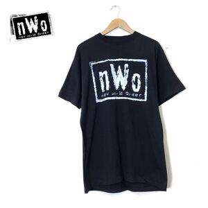 A2283-N◆old◆ New World Order nWo 半袖Tシャツ カットソー プリント ロゴ プロレス ◆sizeL ブラック 黒 コットン100 古着