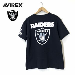 A2280-N◆良品◆ AVIREX RAIDERS アヴィレックス ラスベガスレイダーズ 半袖Tシャツ プリント アメフト NFL ◆sizeXL ブラック コットン