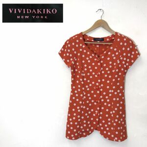 A2142-U◆VIVIDAKIKO NEW YORK ヴィヴィッドアキコ ブラウス 半袖 テロテロ素材 ドット柄 レトロ 個性的◆size M オレンジ ポリエステル