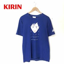 A2125-T-N◆KIRIN キリン adidas 半袖Tシャツ プリント クルーネック プルオーバー ステッチ◆sizeL ブルー メンズ トップス コットン100_画像1