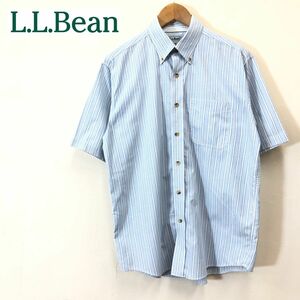 A2008-F-N◆ LLBean エルエルビーン 半袖シャツ ボタンダウン BD ストライプ ◆ sizeM コットン100 ブルー 古着 メンズ 春夏