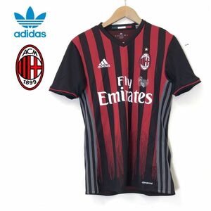 A2112-N◆ adidas ACmilan アディダス エーシーミラン ゲームシャツ カットソー 半袖 セリエA◆ sizeXS レッド ブラック ポリエステル