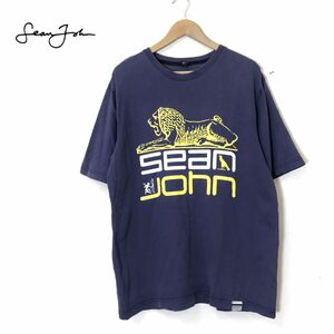 A2108-N◆old◆ Sean John ショーンジョン 半袖Tシャツ カットソー 大きめ プリント ◆ sizeL ネイビー 紺 コットン 100