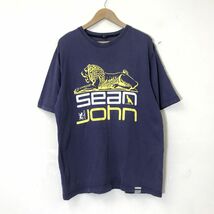 A2108-N◆old◆ Sean John ショーンジョン 半袖Tシャツ カットソー 大きめ プリント ◆ sizeL ネイビー 紺 コットン 100_画像2