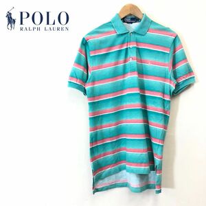 A1994-F-N◆ POLO RALPH LAUREN ポロラルフローレン 半袖ポロシャツ ボーダー ◆ sizeS コットン100 グリーン レッド 古着 メンズ 春夏