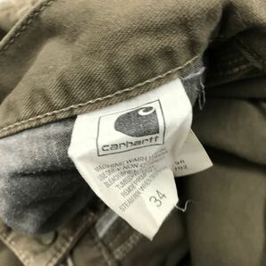 A1964-N◆ carhartt カーハート ペインターパンツ ジッパーフライ ワイド ワーク ロゴ ◆size34 カーキ系 コットン レザーパッチの画像7