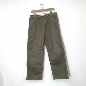 A1964-N◆ carhartt カーハート ペインターパンツ ジッパーフライ ワイド ワーク ロゴ ◆size34 カーキ系 コットン レザーパッチの画像2