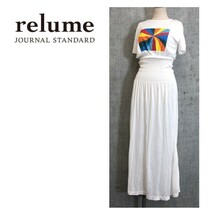 A651-O◆relume JOURNAL STANDARD ジャーナルスタンダード ワンピース プリント 半袖 シャーリング ロング◆sizeF ホワイト 白_画像1