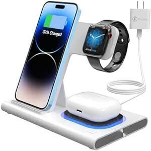 Barggn ワイヤレス充電器 3in1 急速充電ステーション 充電スタンド 、同時にiPhone/アップル iWatch/Air