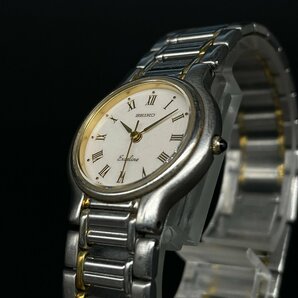 【80】良品 SEIKO セイコー EXCELINE エクセリーヌ 1221-0190 クォーツ ホワイト文字盤 コンビ ラウンド レディース不動 詳細動作未確認品の画像5