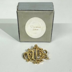 【31】 Christian Dior クリスチャン ディオール ロゴ モチーフ ブローチ ゴールド アクセサリー 箱 ケース