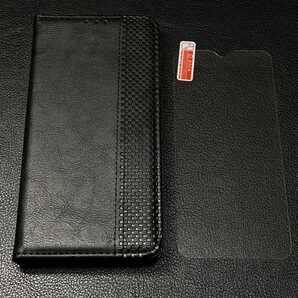 【2点セット】arrows We レザーケース「ブラック」+ガラスフィルム 手帳型 F-51B FCG01 A101FC 手帳型ケース スマホケース 耐衝撃 アローズの画像1