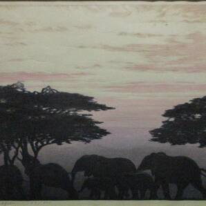 吉田遠志 直筆サイン 63/600 『Evening in East Africa』1977年 検：吉田博・川瀬巴水の画像6