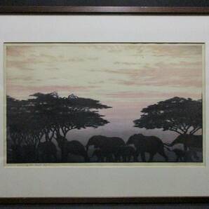 吉田遠志 直筆サイン 63/600 『Evening in East Africa』1977年 検：吉田博・川瀬巴水の画像1