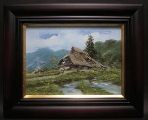 Art hand Auction Keizaburo Komai Garantierte Authentizität Nr. F4 „Mehrschichtige Struktur mit Box *Reetdach/ländliche Landschaft, Malerei, Ölgemälde, Natur, Landschaftsmalerei