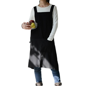 [ with translation * new goods * unused ] apron lady's .. only towel loop attaching natural plain kitchen gardening with pocket black 