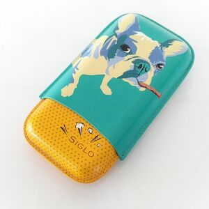 [ car f leather made ]1 jpy SIGLOsi Glo Boston terrier dog dog leaf volume 3ps.@ cigar case smoking accessory cow leather . cow car fs gold MA523