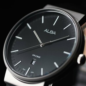 新品1円 逆輸入セイコーALBA 薄さ8ミリ視認性高く無駄削ぎ落とした王道のシンプル仕様ブラック50m防水 本革ベルト メンズ日本未発売 腕時計の画像4