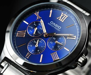  new goods 1 jpy reimport Casio new goods blue metallic & Rome figure 30m waterproof newest model multi function wristwatch men's genuine article not yet sale in Japan 